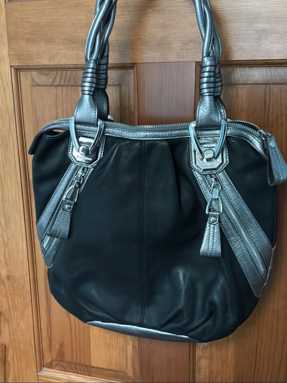 b. makowsky Black and Silver Hobo Shoulder Bag